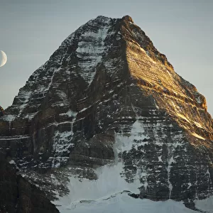 Crescent moon and summit of Mount Assiniboine, Mount Assiniboine Provincial Park, British Columbia