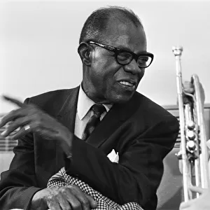 Louis Armstrong pictured as he flew into Yeadon Airport