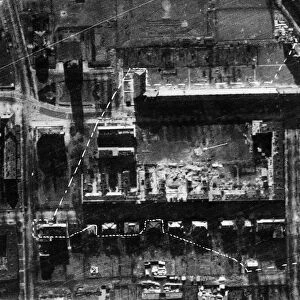 Photograph showing the area of damage from an 8000 lb bomb in Berlin