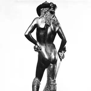 David, seen from the back, bronze sculpture by Donatello, in the Salone di Donatello, Museo Nazionale del Bargello, Florence