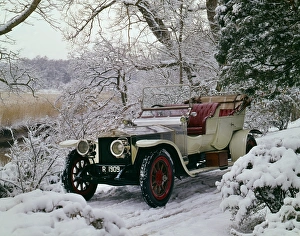 1909 Rolls Royce Silver Ghost in snow at Beaulieu