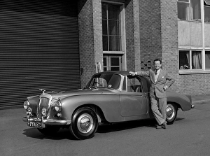 Classic Car Prints: 1955 Daimler Conquest Roadster, Hooper body with actor Norman Wisdom