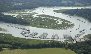Non Motoring Prints: Beaulieu River Aerial view showing marina at Bucklers Hard