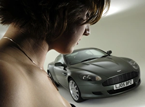 Non Motoring Prints: Female Model with 2005 Aston Martin DB9