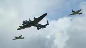 Lancaster Bomber with 2 Spitfire Fighter planes, 2011 Goodwood revival