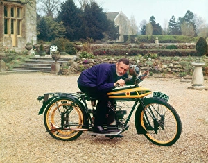 Spike Milligan on 1920 Wooler motorcycle
